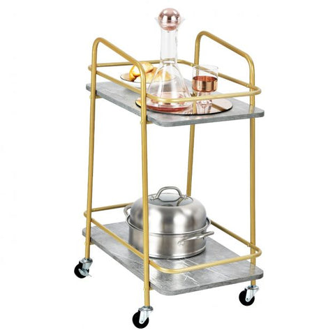 Simple and Efficient Mobile Cart with 2 Storage Tiers and Convenient Steel Frame in Grey