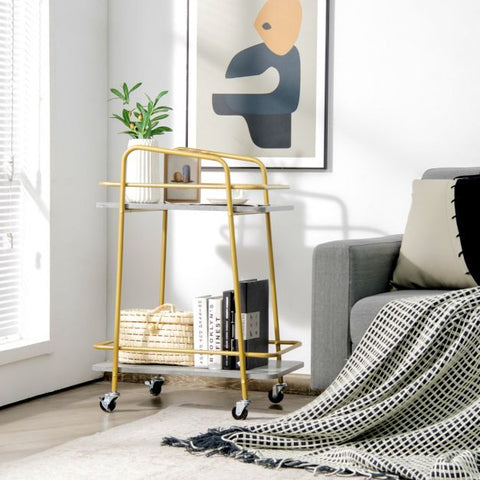 Simple and Efficient Mobile Cart with 2 Storage Tiers and Convenient Steel Frame in Grey