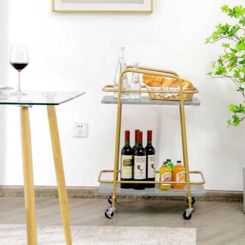 Simple and Efficient Mobile Cart with 2 Storage Tiers and Convenient Steel Frame in Grey