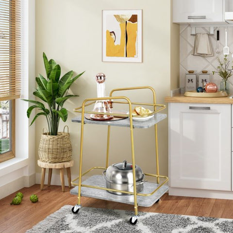 Simple and Efficient Mobile Cart with 2 Storage Tiers and Convenient Steel Frame in Grey