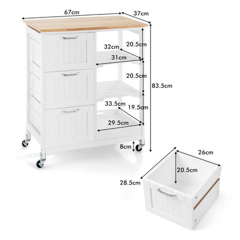 Kitchen Island Trolley with Storage Drawer and Tray-White
