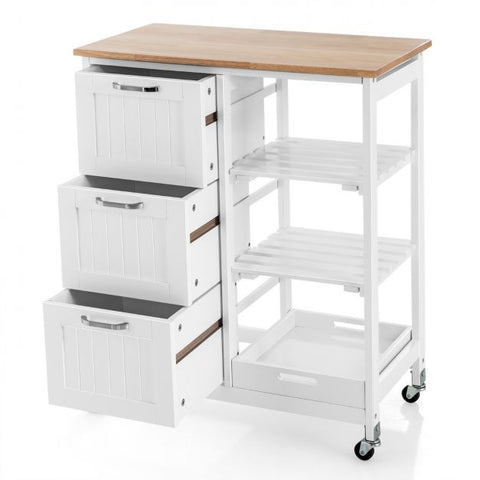 Kitchen Island Trolley with Storage Drawer and Tray-White