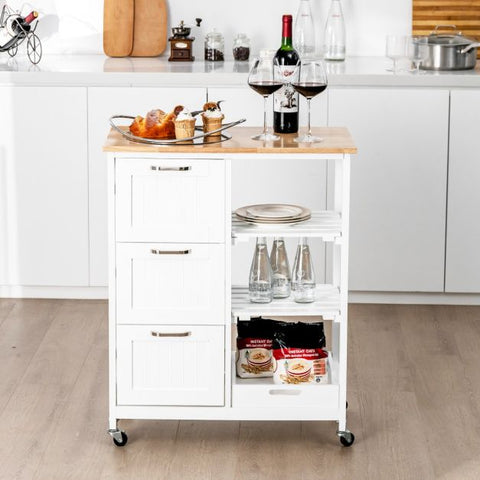 Kitchen Island Trolley with Storage Drawer and Tray-White