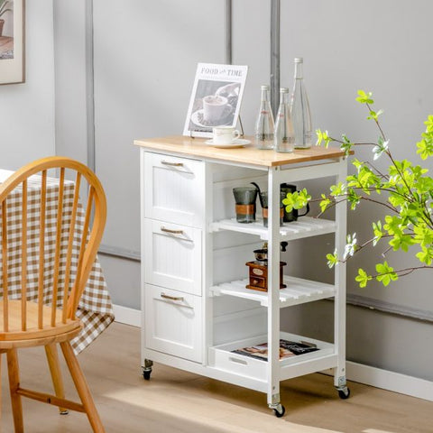 Kitchen Island Trolley with Storage Drawer and Tray-White