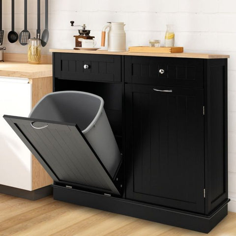 Kitchen Tilt-Out Trash Cabinet with 2 Drawers and Adjustable Shelves-Black