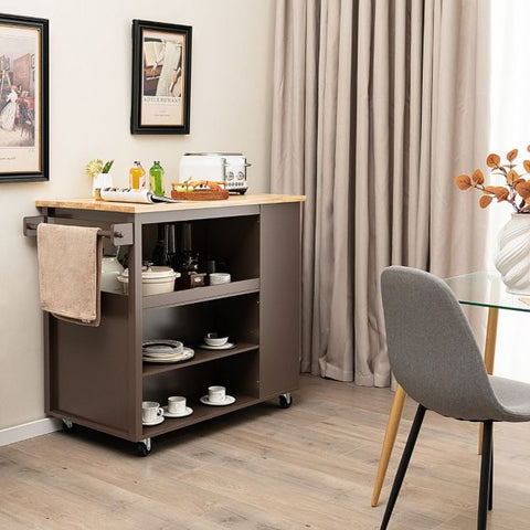 Rugged and Simple Kitchen Island Cart with Lockable Casters and Rubber Wood Top