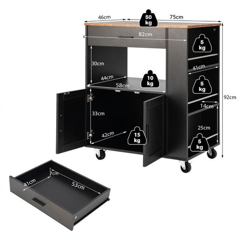 Sleek and Spacious Storage Cart with Multiple Spice Racks and Double Cabinet Doors