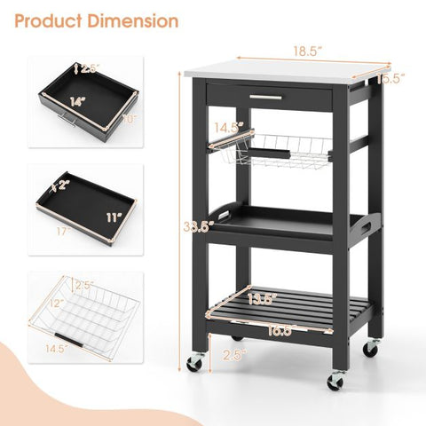 Simply and Compact Movable Storage Cart with 4 Tiers and Storage Basket