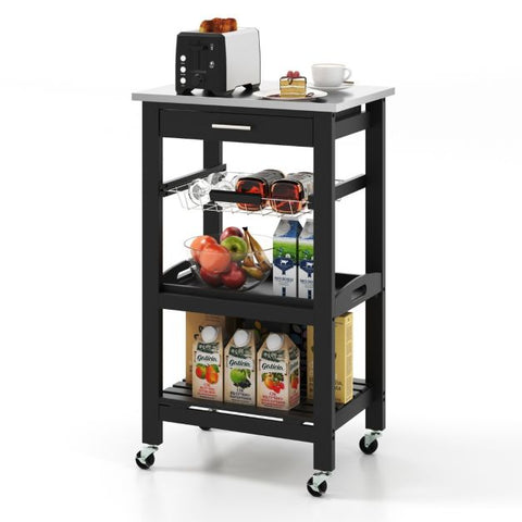 Simply and Compact Movable Storage Cart with 4 Tiers and Storage Basket