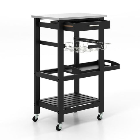 Simply and Compact Movable Storage Cart with 4 Tiers and Storage Basket