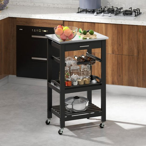 Simply and Compact Movable Storage Cart with 4 Tiers and Storage Basket