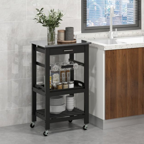 Simply and Compact Movable Storage Cart with 4 Tiers and Storage Basket