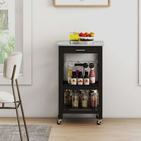 Simply and Compact Movable Storage Cart with 4 Tiers and Storage Basket