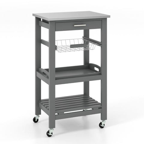 Simply and Compact Movable Storage Cart with 4 Tiers and Storage Basket