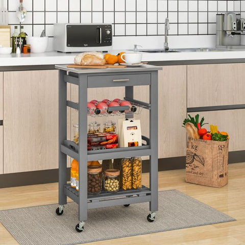 Simply and Compact Movable Storage Cart with 4 Tiers and Storage Basket