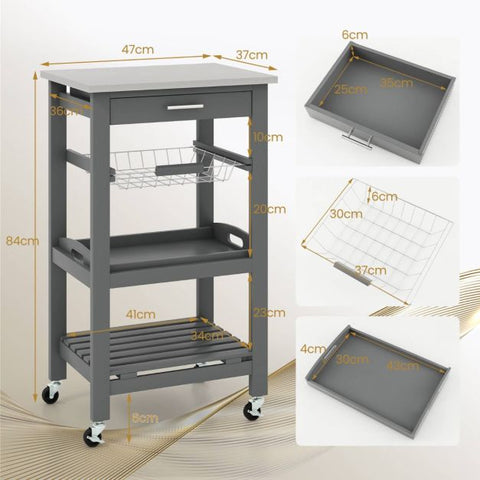 Simply and Compact Movable Storage Cart with 4 Tiers and Storage Basket