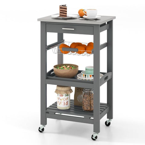 Simply and Compact Movable Storage Cart with 4 Tiers and Storage Basket