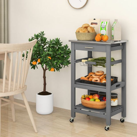 Simply and Compact Movable Storage Cart with 4 Tiers and Storage Basket