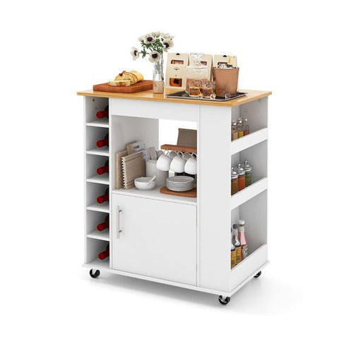Minimalistic and Neat Kitchen Island with Wheels and Ample Storage Space in White
