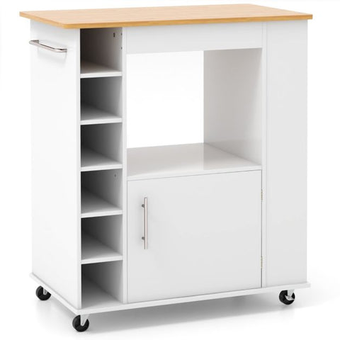 Minimalistic and Neat Kitchen Island with Wheels and Ample Storage Space in White