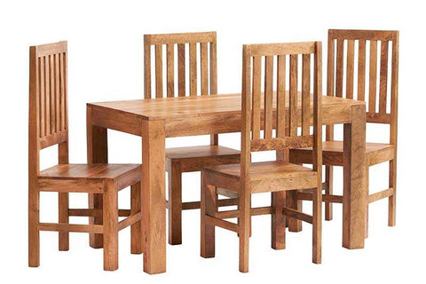 Lightly Stained Light Mango Hardwood Dining Set of 4 with Matt Finish and Chairs