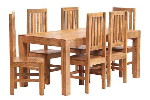 Lightly Stained Light Mango Hardwood Dining Set of 6 with Matt Finish and Chairs