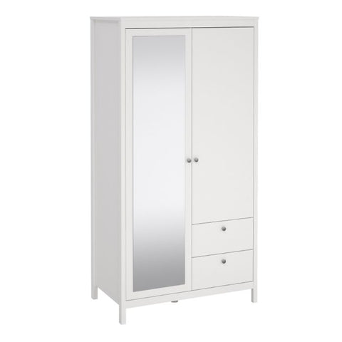 Simple and Minimalistic Hickory Oak Wardrobe with Mirrored Door and Metal Handles