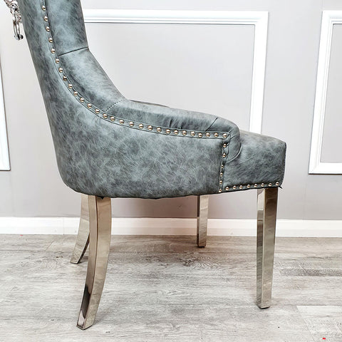Classic Dining Chair with Lion Knocker and Elegant Chrome Legs