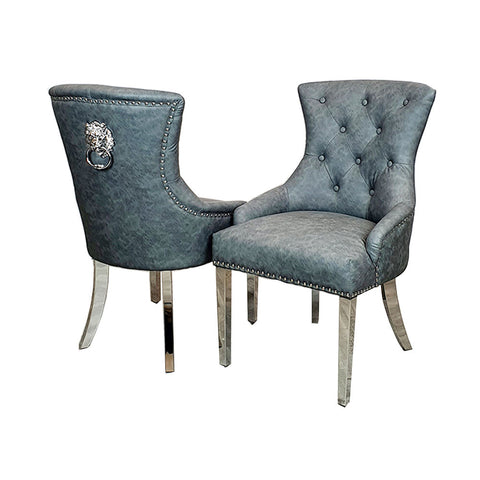 Classic Dining Chair with Lion Knocker and Elegant Chrome Legs