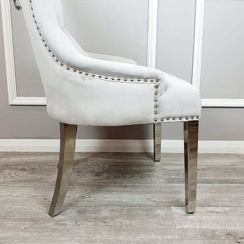 Classic Dining Chair with Lion Knocker and Elegant Chrome Legs
