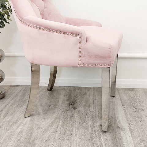 Classic Dining Chair with Lion Knocker and Elegant Chrome Legs