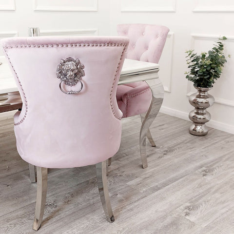 Classic Dining Chair with Lion Knocker and Elegant Chrome Legs