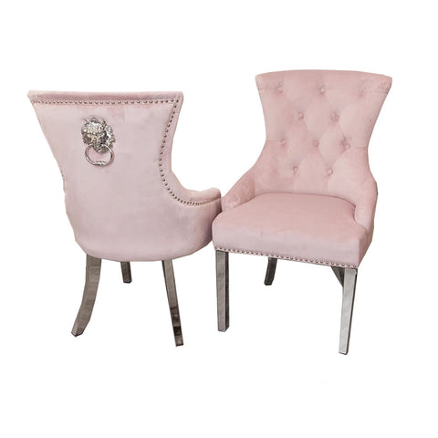 Classic Dining Chair with Lion Knocker and Elegant Chrome Legs