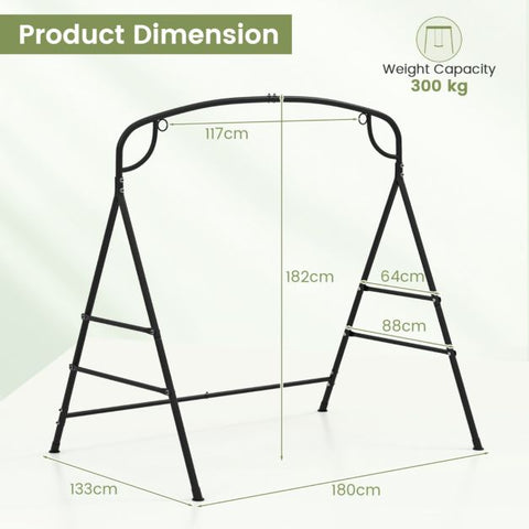 Outdoor Metal Swing Stand with Double Side Bars and 2 Rings in Black