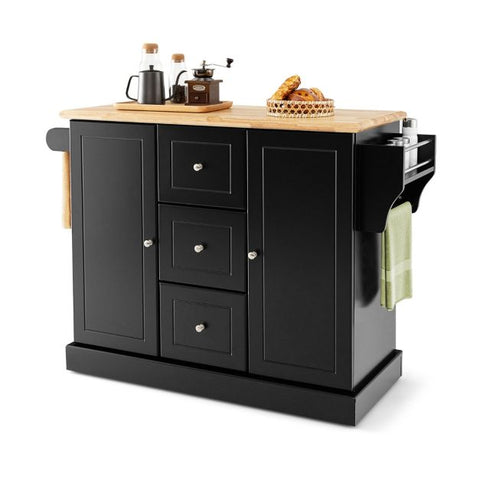 Sleek and Modern Island Cart with Rubberwood Countertop and Movable Wheels