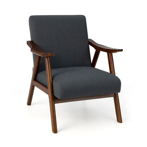 Homely Lean Back Armchair with Rubber Wood Frame in Grey