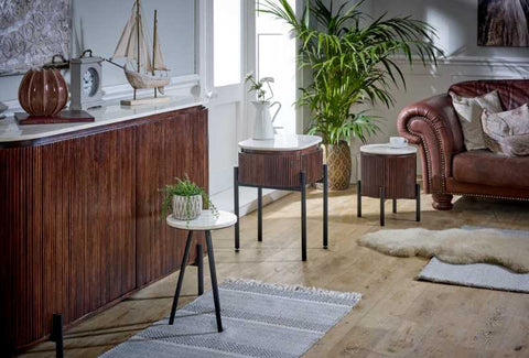 Rustic and Industrial Sideboard with Fluted Mango Wood and Lacquered Finish