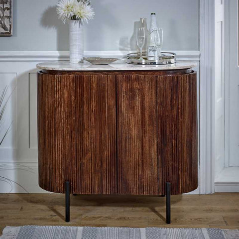 Rustic and Industrial Sideboard with Fluted Mango Wood and Lacquered Finish