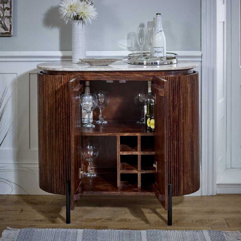 Rustic and Industrial Sideboard with Fluted Mango Wood and Lacquered Finish