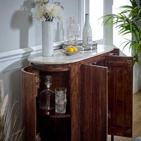 Rustic and Industrial Sideboard with Fluted Mango Wood and Lacquered Finish