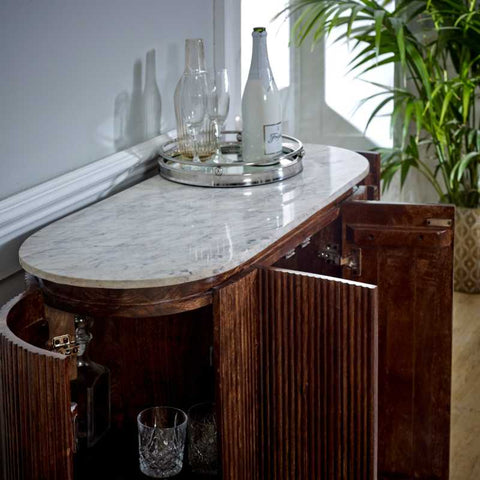 Rustic and Industrial Sideboard with Fluted Mango Wood and Lacquered Finish