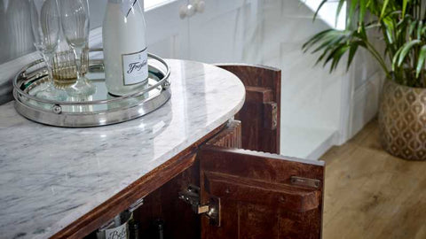 Rustic and Industrial Sideboard with Fluted Mango Wood and Lacquered Finish