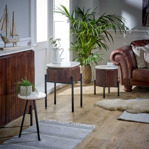 Rustic and Industrial Sideboard with Fluted Mango Wood and Lacquered Finish