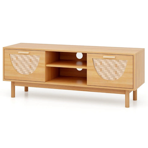 Elegant and Spacious Bamboo Media Cabinet with Drawers and Woven Front