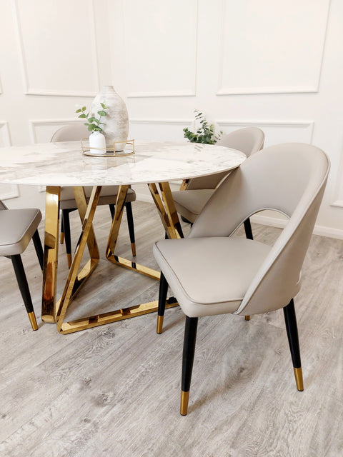 Freya Gold Dining Table with 130 CM Round  Sintered Stone Top