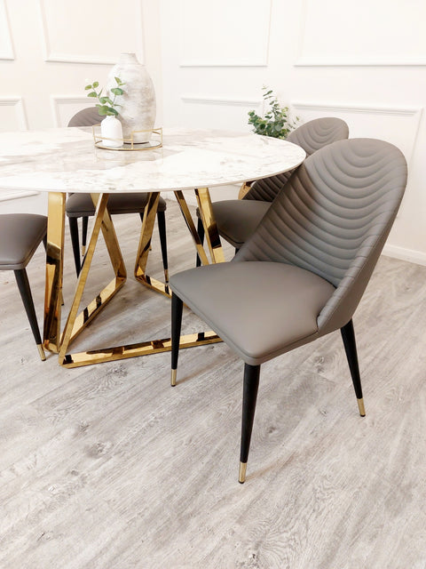Freya Gold Dining Table with 130 CM Round  Sintered Stone Top