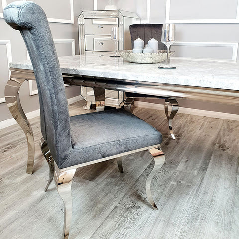 Practical and Minimalist Velvet Dining Chair Curved Chrome Legs