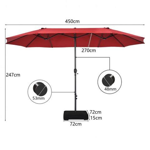 Garden 450cm Double Sized Crank Handle Umbrella Parasol