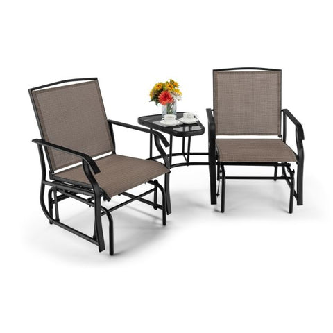 Outdoor Furniture Set with table and Swing Glider Chairs and Umbrella Hole