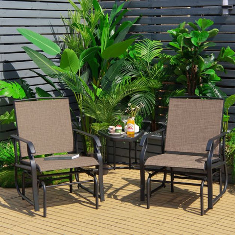 Outdoor Furniture Set with table and Swing Glider Chairs and Umbrella Hole
